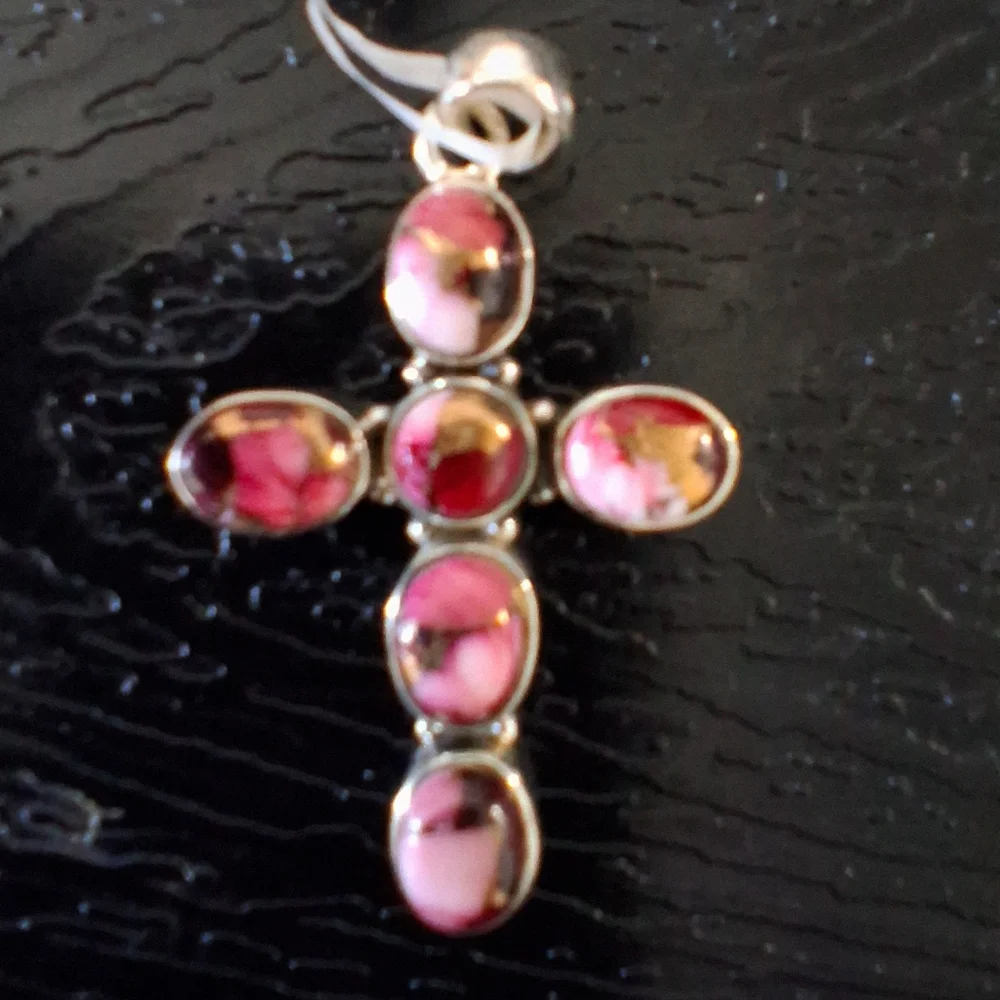 ROSE DAHLIA TURQUOISE CROSS 925 STERLING SILVER